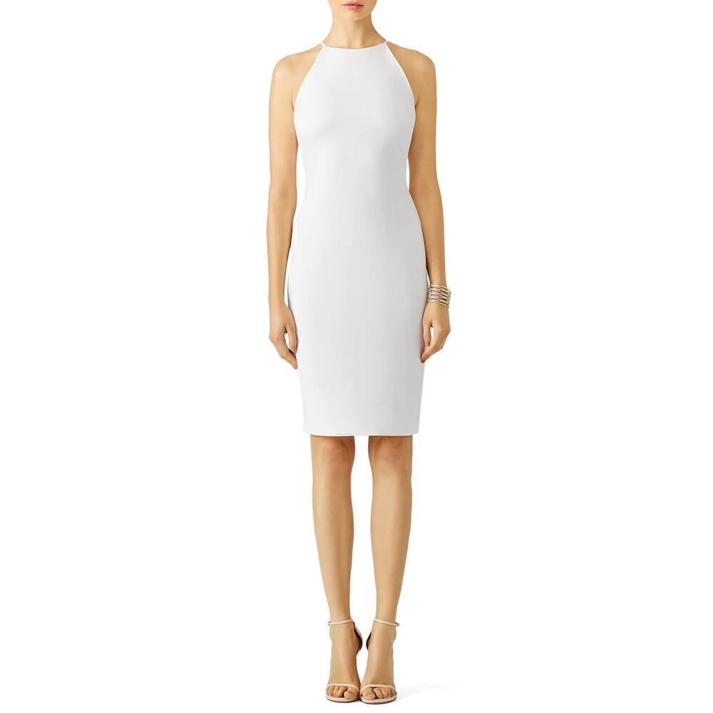 Badgley Mischka Halter Dress Sleeveless Knee Length Light Ivory 6